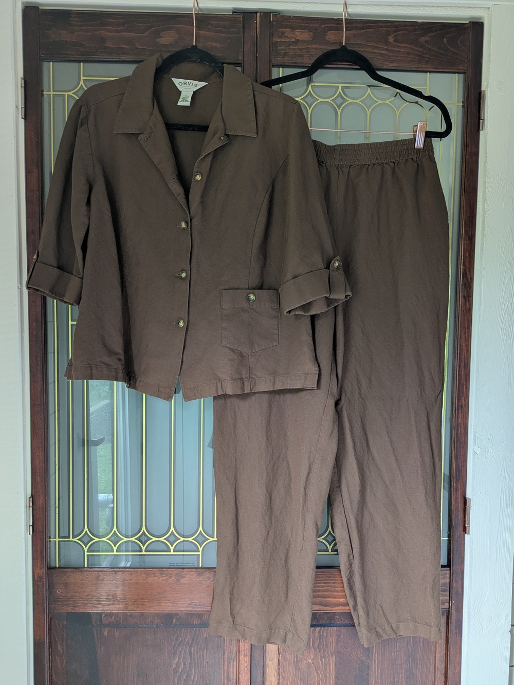 Orvis Women’s Brown Relaxed Linen Blend Shirt & Pants Set